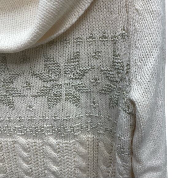 Lane Bryant Wool Blend Cowl Neck Cable Knit Sweater Metallic Snowflakes 18/20 - Picture 6 of 11
